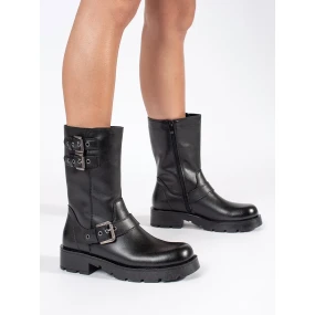 Praktické černé dámské  kotníčkové boty platforma