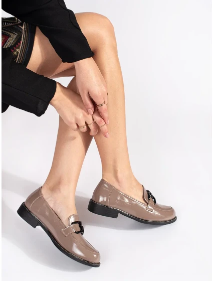 Komfortní hnědé dámské mokasíny na širokém podpatku Komfortní hnědé dámské mokasíny na širokém podpatku