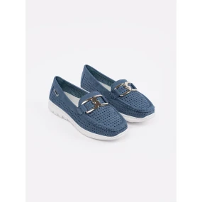 Trendy modré dámské  mokasíny bez podpatku