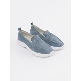 Luxusní  mokasíny dámské modré platforma