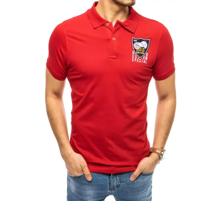 Dstreet červené vyšívané polo tričko PX0390 Dstreet červené vyšívané polo tričko PX0390