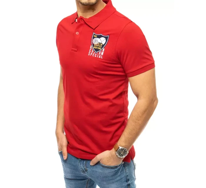 Dstreet červené vyšívané polo tričko PX0390 Dstreet červené vyšívané polo tričko PX0390