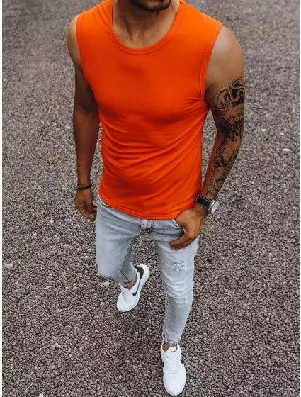 Pánské tričko bez rukávů s potiskem oranžové Dstreet RX4919 Pánské tričko bez rukávů s potiskem oranžové Dstreet RX4919