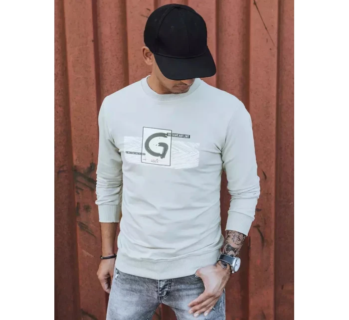 Pánská mikina s potiskem béžová Dstreet BX5371 Pánská mikina s potiskem béžová Dstreet BX5371