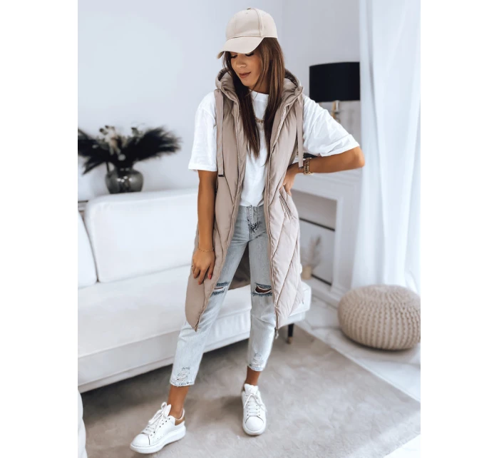 Dámská prošívaná vesta ZIPIS béžová Dstreet TY3216 Dámská prošívaná vesta ZIPIS béžová Dstreet TY3216