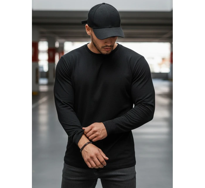 Pánské černé tričko s dlouhým rukávem Dstreet LX0559 Pánské černé tričko s dlouhým rukávem Dstreet LX0559