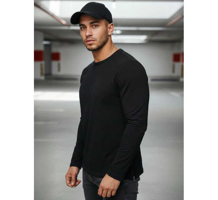 Pánské černé tričko s dlouhým rukávem Dstreet LX0559 Pánské černé tričko s dlouhým rukávem Dstreet LX0559