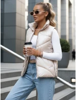 Kamizelka damska pikowana ze stójką beżowa FashionStreet TY3476