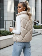 Kamizelka damska pikowana ze stójką beżowa FashionStreet TY3476