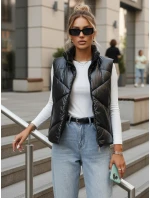 Kamizelka damska pikowana ze stójką czarna FashionStreet TY3477