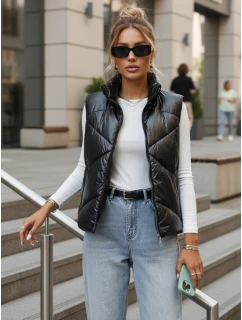 Kamizelka damska pikowana ze stójką czarna FashionStreet TY3477