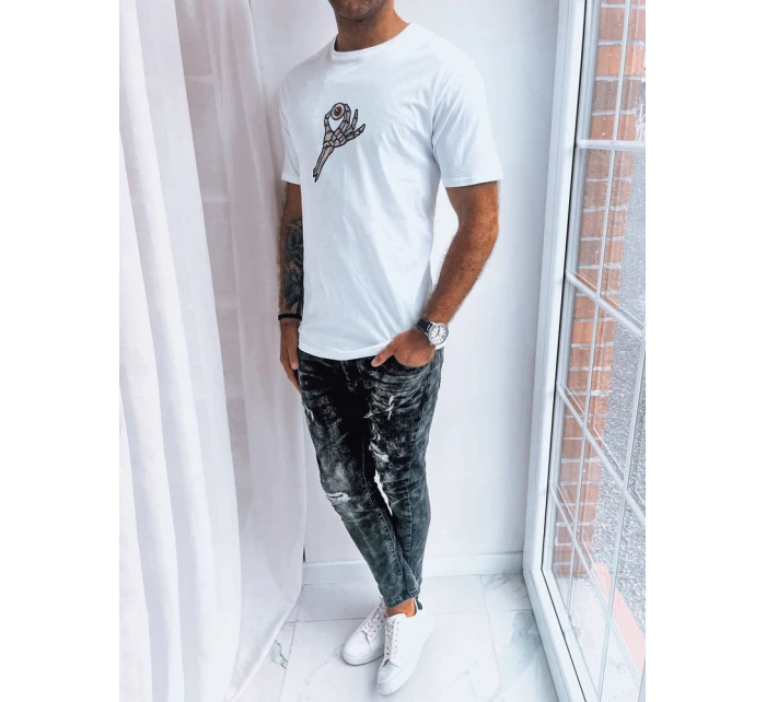 Bílé pánské tričko s potiskem od Dstreet RX5283 Bílé pánské tričko s potiskem od Dstreet RX5283