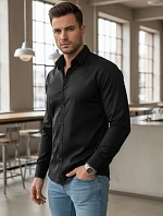Pánská elegantní hladká černá košile REGULAR FIT FashionStreet DX2538