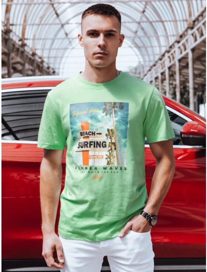 Pánské zelené tričko s potiskem Dstreet RX5498 Pánské zelené tričko s potiskem Dstreet RX5498