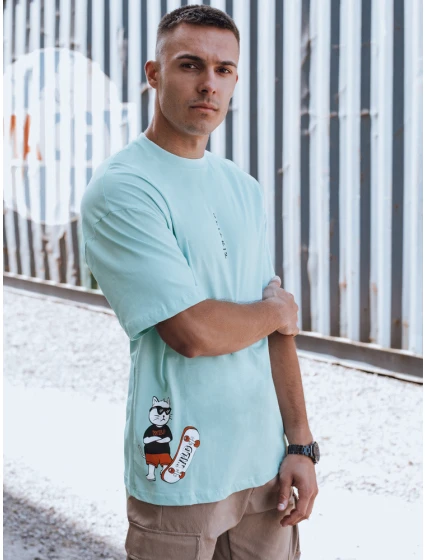 Pánské tyrkysové tričko s potiskem Dstreet RX5509 Pánské tyrkysové tričko s potiskem Dstreet RX5509