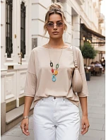 Dámská oversize halenka s ozdobným náhrdelníkem BULS beige FashionStreet RY2505 Dámská oversize halenka s ozdobným náhrdelníkem BULS beige FashionStreet RY2505
