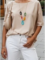 Dámská oversize halenka s ozdobným náhrdelníkem BULS beige FashionStreet RY2505 Dámská oversize halenka s ozdobným náhrdelníkem BULS beige FashionStreet RY2505
