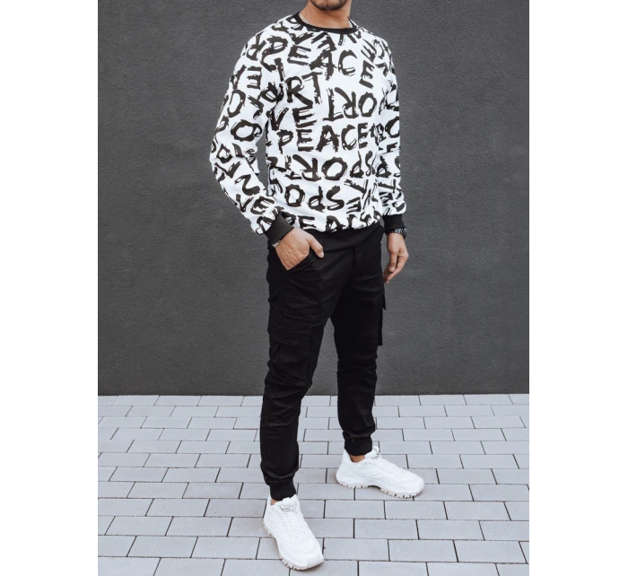 Pánská mikina bez kapuce bílá Dstreet BX5768 Pánská mikina bez kapuce bílá Dstreet BX5768