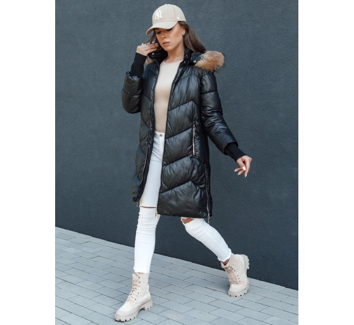 Dámská prošívaná zimní bunda z umělé kožešiny s kapucí LAGOON černá Dstreet TY4499 Dámská prošívaná zimní bunda z umělé kožešiny s kapucí LAGOON černá Dstreet TY4499