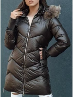 Dámská prošívaná zimní bunda z umělé kožešiny s kapucí LAGOON hnědá Dstreet TY4500