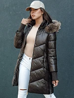 Dámská prošívaná zimní bunda z umělé kožešiny s kapucí LAGOON hnědá FashionStreet TY4500