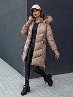 Dámská zimní bunda s prošívanou kožešinou a kapucí LAGOON camel FashionStreet TY4516