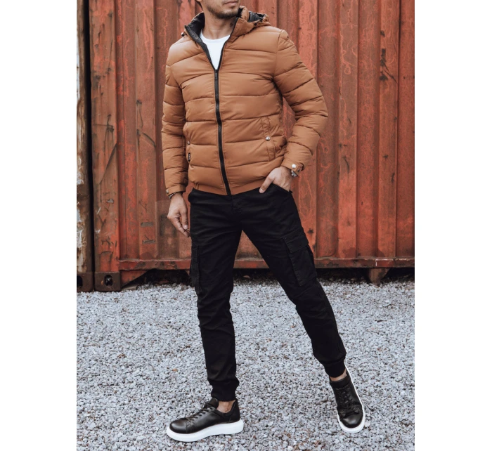 Pánská prošívaná zimní bunda s kapucí camel Dstreet TX4829 Pánská prošívaná zimní bunda s kapucí camel Dstreet TX4829