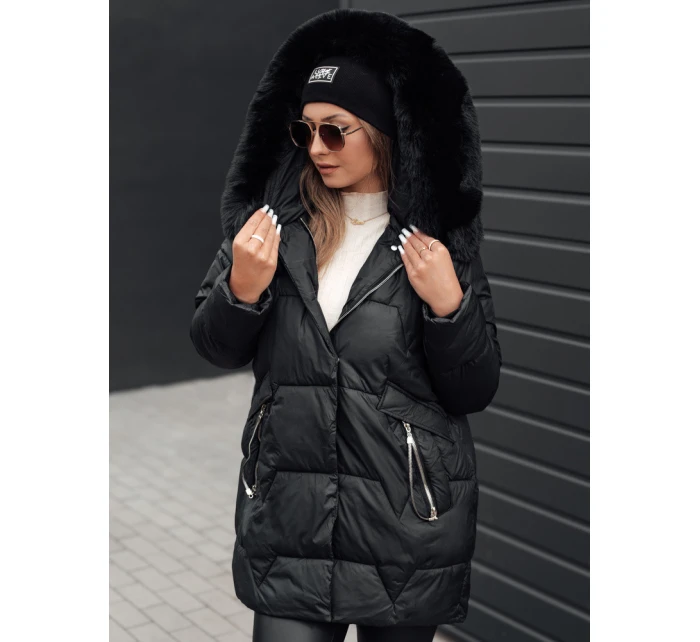Dámská prošívaná zimní bunda s kapucí černá model 21980915 - Dstreet Dámská prošívaná zimní bunda s kapucí černá model 21980915 - Dstreet