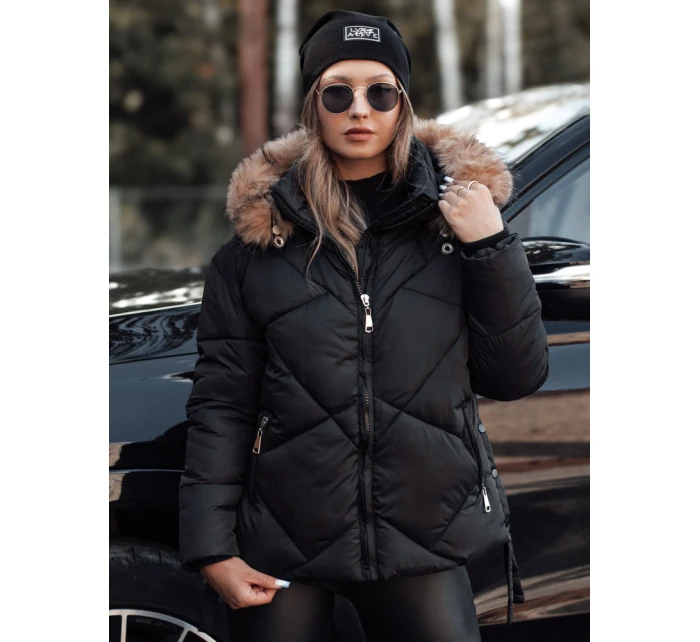 Dámská zimní bunda LESISI prošívaná s kapucí černá Dstreet TY4716 Dámská zimní bunda LESISI prošívaná s kapucí černá Dstreet TY4716