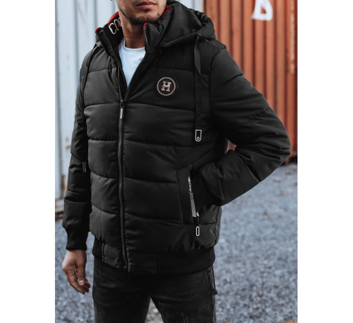 Pánská prošívaná zimní bunda s kapucí černá Dstreet TX4948 Pánská prošívaná zimní bunda s kapucí černá Dstreet TX4948