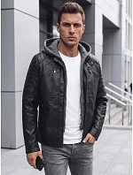 Kurtka męska skórzana z kapturem czarna FashionStreet TX4950 Kurtka męska skórzana z kapturem czarna FashionStreet TX4950