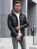 Kurtka męska skórzana z kapturem czarna FashionStreet TX4950 Kurtka męska skórzana z kapturem czarna FashionStreet TX4950
