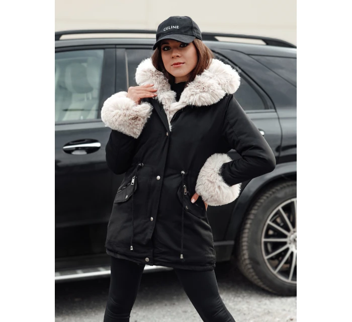 Dámská zimní bunda parka s kožešinou CHARMFUR černá Dstreet TY4771 Dámská zimní bunda parka s kožešinou CHARMFUR černá Dstreet TY4771