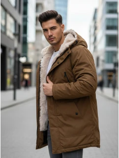 Pánská zimní bunda parka s kapucí hnědá Dstreet TX4972