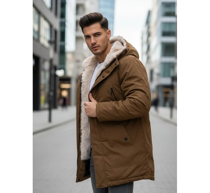 Pánská zimní bunda parka s kapucí hnědá Dstreet TX4972 Pánská zimní bunda parka s kapucí hnědá Dstreet TX4972