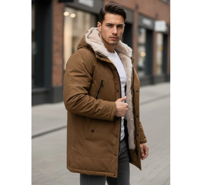 Pánská zimní bunda parka s kapucí hnědá Dstreet TX4972 Pánská zimní bunda parka s kapucí hnědá Dstreet TX4972