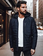 Pánská přechodná prošívaná bunda s kapucí tmavě modrá FashionStreet TX4999