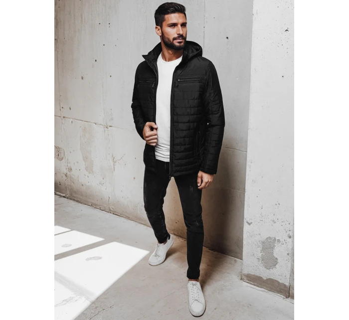 Pánská prošívaná bunda s kapucí černá Dstreet TX5009 Pánská prošívaná bunda s kapucí černá Dstreet TX5009