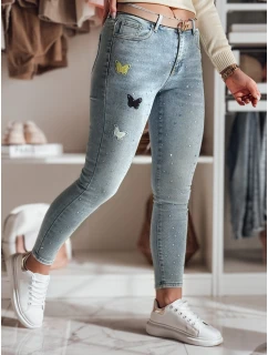 Dámské džínové úzké kalhoty se zdobením LUMITTA modré Dstreet UY2429