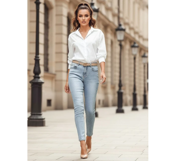 Dámské džínové úzké kalhoty s ozdobou GLAMSKIN modré Dstreet UY2442 Dámské džínové úzké kalhoty s ozdobou GLAMSKIN modré Dstreet UY2442