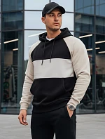 Pánská základní mikina s kapucí s popelínovými a černými pruhy FashionStreet BX5898