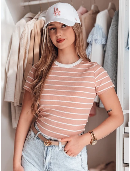 Dámské základní pruhované tričko LINESS pink Dstreet RY2809 Dámské základní pruhované tričko LINESS pink Dstreet RY2809