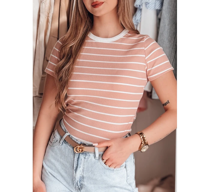 Dámské základní pruhované tričko LINESS pink Dstreet RY2809 Dámské základní pruhované tričko LINESS pink Dstreet RY2809