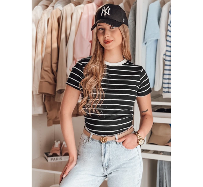 Dámské základní pruhované tričko LINESS černé Dstreet RY2817 Dámské základní pruhované tričko LINESS černé Dstreet RY2817