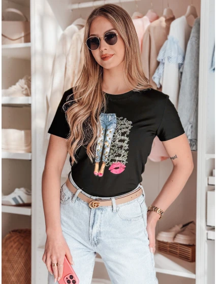 Dámské tričko s potiskem TRENDAY černé Dstreet RY2824 Dámské tričko s potiskem TRENDAY černé Dstreet RY2824