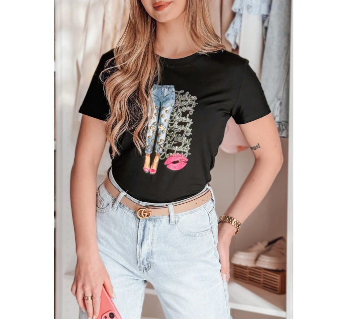 Dámské tričko s potiskem TRENDAY černé Dstreet RY2824 Dámské tričko s potiskem TRENDAY černé Dstreet RY2824