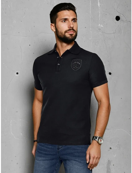 Pánská polokošile s nášivkou černá Dstreet PX0624 Pánská polokošile s nášivkou černá Dstreet PX0624