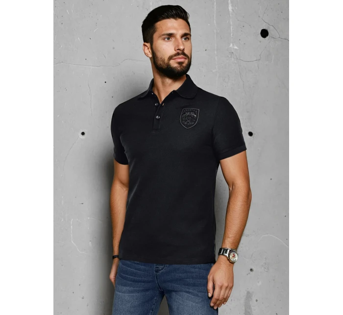 Pánská polokošile s nášivkou černá Dstreet PX0624 Pánská polokošile s nášivkou černá Dstreet PX0624