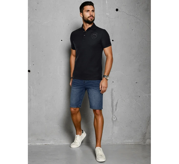 Pánská polokošile s nášivkou černá Dstreet PX0624 Pánská polokošile s nášivkou černá Dstreet PX0624