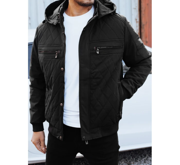 Pánská přechodná prošívaná bunda s kapucí černá Dstreet TX5037 Pánská přechodná prošívaná bunda s kapucí černá Dstreet TX5037